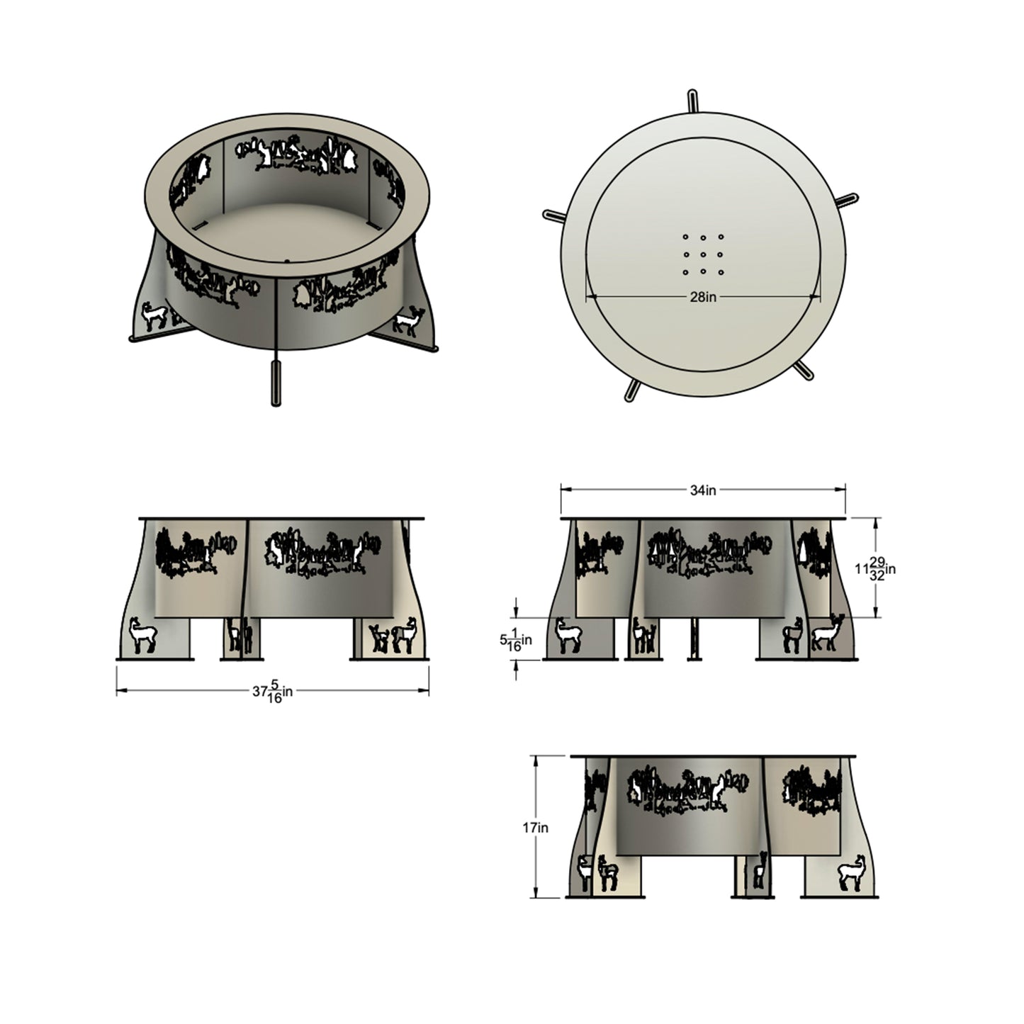31" Deer Art Fire Pit